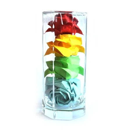 For roses in a glass, red, yellow, green, blue